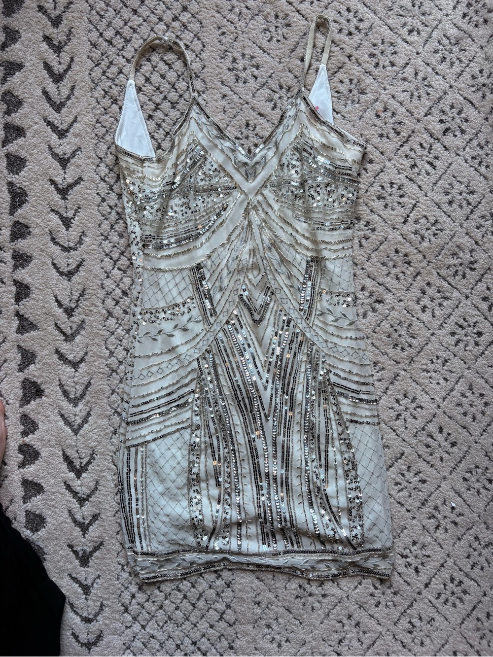 Altar'd State Ivory Beaded Sequin Slip Dress